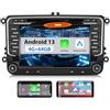 Hexinex 7 Pollici Android (4+64GB) Autoradio 2 Din con 4G SIM CarPlay Android Auto per VW Golf 5 6 Polo Passat Skoda Seat Tiguan, Car Radio Lettore CD Bluetooth SD GPS Comandi al Volante