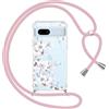 Yoedge Cover con Cordino per Google Pixel 7A 6,1, Trasparente Aesthetic Disegni Fiori Custodia con Collana Tracolla Laccio Collo, Sottile TPU Bumper Silicone + PC Antiurto Protettiva Case,05