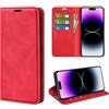 Fertuo Cover per Apple iPhone 15 Pro Max, Custodia a Libro in Pelle Flip Case Portafoglio con Porta Carte, Chiusura Magnetica [Interna in Silicone Morbido] Cover per Apple iPhone 15 Pro Max, Rosso