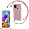 Beajew Custodia per Samsung Galaxy A21S Cover con Regolabile Rimovibile Corda da Catena Collana Necklace Antiurto Cordino Collari per Samsung Galaxy A21S, Rosa Sabbia