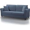 Shally Dogan Divano 3 Posti con Rivestimento in Tessuto e Struttura in Legno Robusta, Sofa Premium Relax con Imbottitura Extra Morbida ad Alta Densità, Altezza Piedini Affusolati 10 cm (Blu)