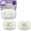 AVENT Philips Avent Ultra Start Nighttime Ciuccio - Design ortodontico, per neonati, fluorescente, tettarella simmetrica in morbido silicone, senza BPA, confezione da 2, SCF075/17