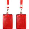 Haohai Porta badge verticale in pelle ecologica in poliuretano, con cordino in nylon da 22 cm per appenderlo al collo, per ufficio, scuola, patente di guida, confezione da 2, colore rosso