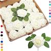 COSORO 25 rose finte bianche - fiori artificiali in schiuma realistica al tatto con stelo, per decorazioni nuziali, addio al nubilato, artigianato, casa, baby shower, San Valentino