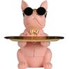 QIANLING Vassoio Bulldog Francese Colore Rosa Statua-Con Vassoio In Acciaio Inossidabile, Caramella Chiave Vassoio Portaoggetti Salvadanaio Camera Da Letto Decorazione Tavolo D'ingresso