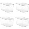 Vtopmart Set di 4 grandi contenitori per la conservazione in plastica trasparente con coperchi, impilabili con manico per dispensa, cucina, frigorifero, armadio, bagno, organizer sotto il lavello