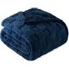 Exclusivo Mezcla Coperta Plaid Pile di Flanella per Divano, 230x270 CM Coperta Letto Matrimoniale con Motivo a Scacchi, Morbida e Calda, Blu marino
