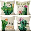 Aoihrraan 46x46cm Confezione Da 4 Copricuscini Divano Verde Cactus Fiore Piante Verdi Biancheria Quadrata Federe Per Cuscini Decorare In Lino Arredo Casa Giardino Camera Da Letto Campeggio Sofà