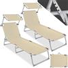 TecTake® 2 x Lettino, Lettino Pieghevole, Sedia a Sdraio per prendere il Sole, Sdraio da Giardino con Ombrello Parasole 190cm, Lettini prendisole pieghevoli - Beige
