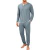 Jahetuul Pigiama Uomo Invernale Caldo Cotone Lungo Pigiami Due Pezzi da Uomo Maniche Lunghe Top con Design a Colletto Multistrato Lunghi Pantaloni con Tasche e Coulisse