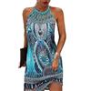 LOVESHOOT Abiti estivi da donna 2025 Casual Floreale Hollow Out Halter Neck A-line prendisole per vacanze al mare, Blue Ocean., L