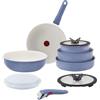 Tefal Ingenio Serenity L829SB04 - Set di 11 pentole con rivestimento antiaderente Mineralia, salvaspazio, impilabili, per tutti i piani cottura, lavabili in lavastoviglie, Blue Salt, 11 pezzi