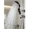 TLHWIN Soffione doccia a risparmio d'acqua, filtro a doccetta con pietre minerali e 5 tipi di getto, maggiore pressione con filtrazione a 3 strati e pietre aggiuntive, bianco, spazzolato (Nero)