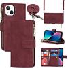 Cavor Cover Compatibile Con iPhone 13 Mini con Cordino,Flip Portafoglio Custodia in pelle,[9 Porta Carte][Magnetico],Custodia Libro Cover con Laccio Compatibile Con iPhone 13 Mini - Rosso