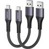 Maxonar Cavo USB C Corto 30cm 2Pack Cavo dati USB3.2 Gen2 da 10Gbps tipo C Caricabatterie rapido da USB A a C 3.1A per Android Auto QC3.0 per Samsung Note20 Galaxy S23 Z Flip5 Pixel 8 grigio