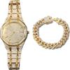 genkigold Orologio con Diamanti per Uomo - Quadrante Ottagonale 41mm con Numeri Romani - Placcato in Oro 18K Cinturino 22cm - Quarzo Giapponese - Gioiello di Lusso - Abbinato a Catena Cubana 20cm