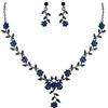 Clearine Set di Gioielli da Donna per Il Matrimonio Foglia Cluster Fiore Cristalli Ciondolo Collana Orecchini Pendenti per Sposa Zaffiro Colore Nero-Fondo