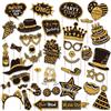 Lekabee 38 Pezzi Oggetti Scena per cabine fotografiche di compleanno, Happy Birthday Party Favors Supplies Bday Party Decor, 40th- 50th-60th Photo booth Funny Cute Holiday Selfie Supplies (oro e nero)