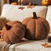 Lanpn Set di 2 Cuscino Zucca Autunnale, Halloween Zucche Decorazioni Cuscini Morbido pile Sherpa Carino Cuscino sagomato 3D per Divano Camera Da Letto (Marrone, 32x22 cm & 23x18 cm)