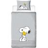 Character World Peanuts Snoopy - Copripiumino singolo con licenza ufficiale, reversibile, double-face, con federa abbinata, in policotone, grigio