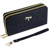 AdiStylinno Portafogli da donna, in pelle PU, con trama floreale, grande capacità, pochette da polso da donna, con doppia cerniera, scomparti per carte e tasche per monete per telefono, Nero , 19