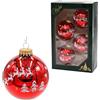Dekohelden24 Lauschaer CBK00061 - Set di 4 palline per albero di Natale in rosso lucido, decorate a mano con glitter, decorazione slitta di renne, con corona d'oro, dimensioni Ø ca. 7 cm, colore: