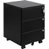 HOMSTEEL Cassettiera Scrivania Mobile, Cassettiera con 3 serrature, 4 Chiavi, 3 Cassetti, in Acciaio, Preassemblato, Nero