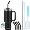 BuildLife Tazza termica 40 oz con cannuccia e manico, acciaio inox isolato, a doppia parete, a prova di perdite, senza BPA, lavabile in lavastoviglie (nero, 1200 ml)