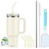 BuildLife 40oz Tazza Termica da Viaggio, Tazza Termica con Cannuccia e Manico, Tazza Isolante a Doppia Parete in Acciaio Inox a Prova di Perdite, Senza BPA, Lavabile in Lavastoviglie (Tonalità Crema