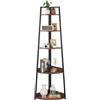 VEVOR Libreria Angolare a 5 Ripiani, Scaffale ad Angolo Alta per Piante, Mensole da Parete a Torre con Struttura in Metallo e Ripiani in Legno, per Camera da Letto, Soggiorno, Ufficio