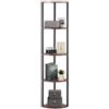 VEVOR Scaffale Angolare a 5 Ripiani, Supporto Angolare Alto con Luce LED, Mensole da Parete a Torre con Struttura in Metallo e Ripiani in Legno, Libreria Stretta per Camera da Letto, Soggiorno