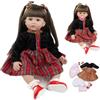 LKBOBIR Bambola Realistica - 60cm Bambole Neonato Realborn Che Sembrano Vere Prematura Bambolotto Reborn con Vestito Scozzese Rosso e Giacca Nera, Accessori Inclusi 24pollice Realistico Baby Doll