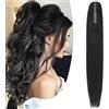 SEGO Extension Coda Capelli Veri Biondi Clip Pinza Cavallo Ponytail Naturale Remy Human Hair Lisci Umani Fascia Unica 50 cm(120 g) #1 Jet Nero
