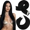 Moresoo Extension Biadesive Capelli Veri 60cm Invisibile Remy # 1 50g 20pz | Fino a 24 Pollici, Resistenti al Calore, Comode da Indossare, Modellabili con Piastra, Volume Immediato