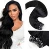 LaaVoo Extension Capelli Veri Anellini, Nero Jet, 45cm 50g 50 ciocche, Capelli Remy Lisci, Volume Istantaneo, per Feste e Cerimonie, Colore 1