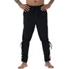 NANAMEEI Pantalone Medieval Uomo in Cotone e Lino Costume Medievale Vichingo Estate Pirata Pants Men con Cordoncino Vita Elastica, Nero , L
