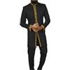 DUHENWU Africano Uomo Vestito Musulmano Vestiti Due Pezzi Vestito Girocollo Ricamo Manica Lunga Cappotto E Pantaloni Baggy Tuta Casual Arabo Islamico Caftano Etnico, O nero., 3XL