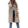 KBOPLEMQ Gilet lungo da donna, in piumino, trapuntato, con cappuccio, leggero, senza maniche, giacca invernale, giacca softshell per attività all'aperto, antivento, giacca lunga, beige., M