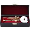 Boxwizard Tromba Suonatore di Tromba in Miniatura 14×6×5 Replica di Tromba in Miniatura con Supporto e Custodia Modello di Strumento Placcato Ornamenti Musicali Piccolo Modello di Tromba