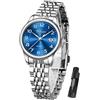 Taxau In acciaio inox impermeabile di lusso classico quadrante digitale arabo facile da leggere orologio donna, Bracciale Argento Quadrante Blu-l8863g, round
