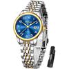Taxau In acciaio inox impermeabile di lusso classico quadrante digitale arabo facile da leggere orologio donna, Quadrante blu bracciale argento oro l8863g, round