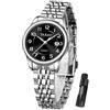 Taxau In acciaio inox impermeabile di lusso classico quadrante digitale arabo facile da leggere orologio donna, Bracciale in argento quadrante nero-l8863g, round