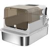 PawHut Lettiera per Gatti Chiusa XXL in Acciaio Inox, Coperchio Apribile a 90° e Doppie Porte, 70x50x46.5 cm, Grigio | Aosom Italy