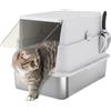 PawHut Lettiera per gatti, acciaio inossidabile, interno XL, con paletta, grigio chiaro | Aosom Italy