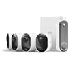 Arlo Ultra 2 Telecamera WiFi Esterno Senza Fili, 4K UHD, Sensore Di Movimento, Prova Secure Inclusa, 4 Telecamere, Bianche Essential FHD Videocitofono, Visione Notturna, Sirena, Bianco