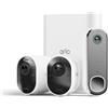 Arlo Ultra 2 Telecamera WiFi Esterno Senza Fili, 4K UHD, Sirena Allarme Casa, Sensore Di Movimento, Prova Secure Inclusa, 2 Telecamere, Bianche & Essential FHD Videocitofono, Sirena, Bianco