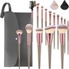 Vicloon Set Pennelli Make up, 15Pezzi Professionale Pennelli Make Up Pennelli con Ombretto Palpebra Eyeliner Mascara Sopracciglia Makeup Occhi per Donna con 2 Piumino per Cipria e Borsa Portaoggetti