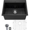 VEVOR Lavello da Cucina in Granito 635 x 559 x 254 mm per Montaggio a Superficie, Lavello da Cucina da Incasso in Stile Rurale con Accessori, per Camper, Cucine di Preparazione, Bar, Nero