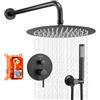 VEVOR Sistema Doccia a Pioggia per Bagno con Soffione Tondo 203 mm e Doccetta, Set di Rubinetti da Doccia a Parete, con Valvola in Ottone e Kit di Finitura, Rubinetto Doccia, Nero Opaco