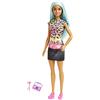 Barbie Carriere - Carriera Make-up, bambola dai capelli blu, top colorato a stampa leopardata e scarpe rosa con plateau, con palette, tavolozza e pennello, Giocattolo per Bambini 3+ Anni, HKT66
